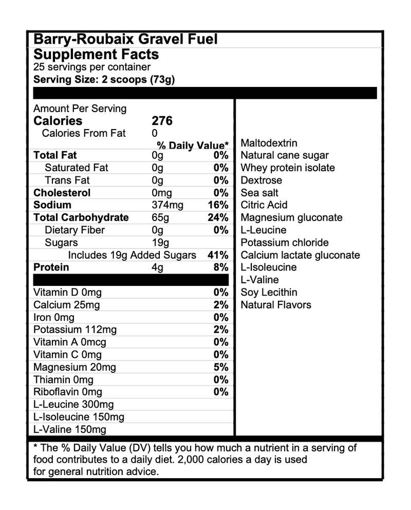Barry-Roubaix Gravel Fuel nutritional information