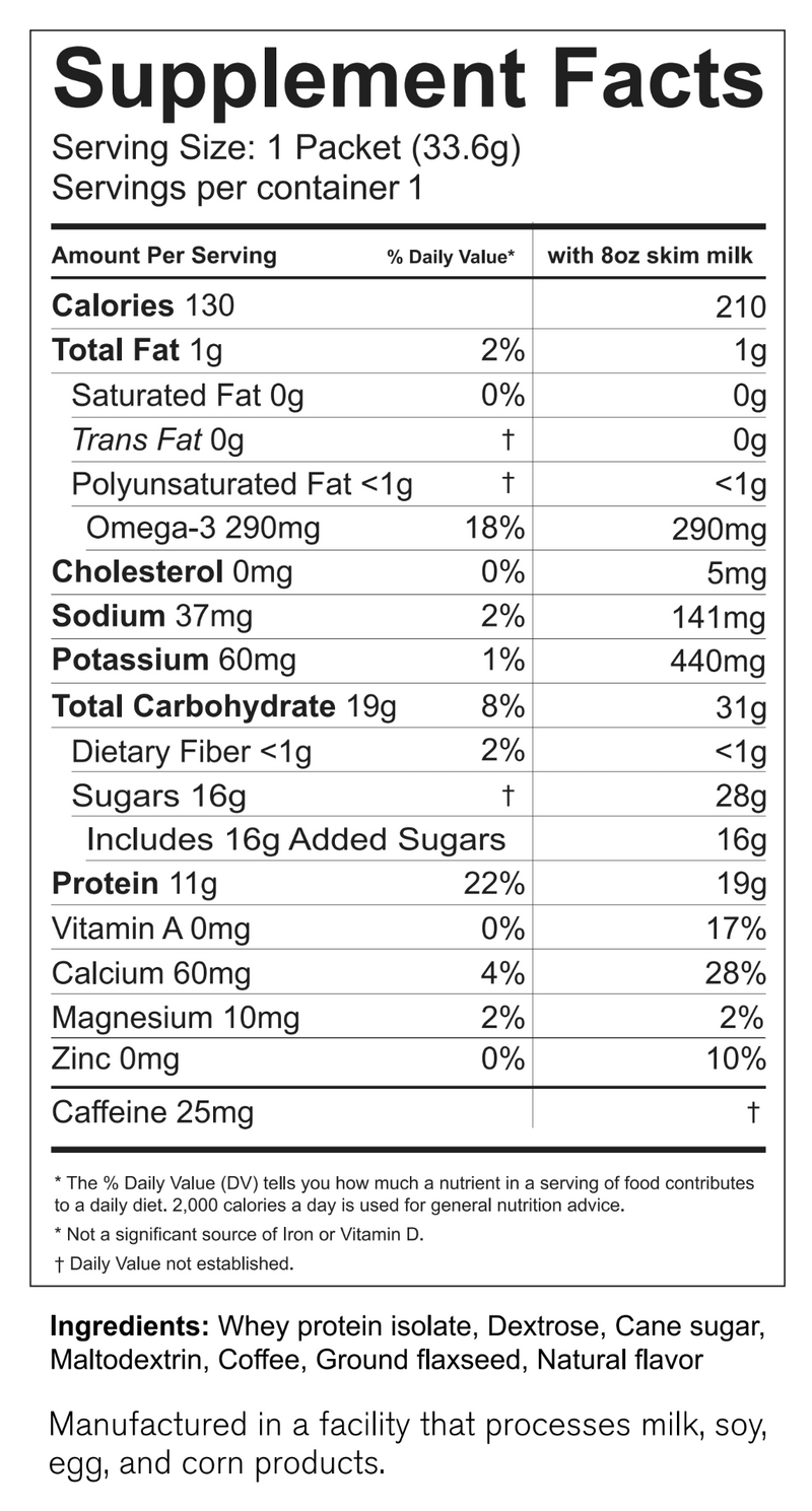 JAVI Instant Protein Latte nutritional information