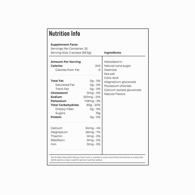 Trimarni Endurance Base Formula nutritional information