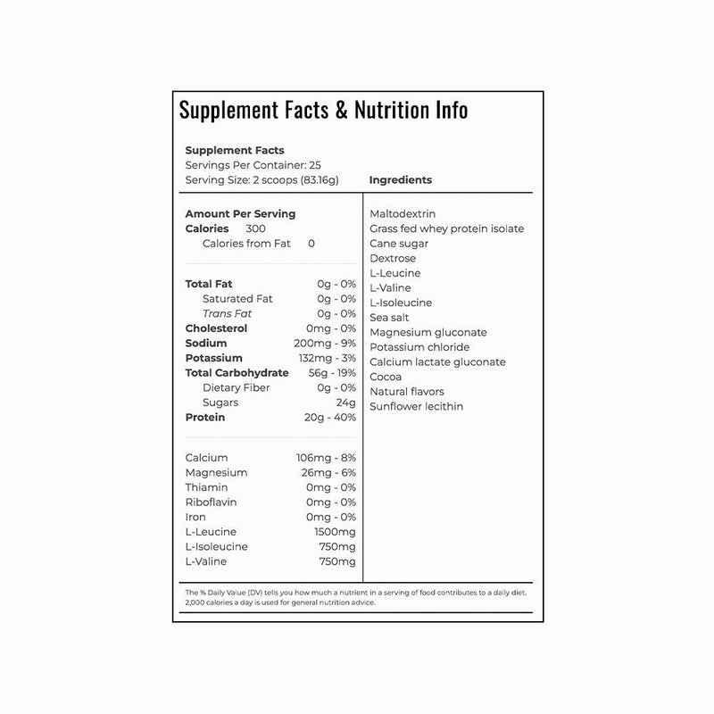 U.S. Masters Swimming Recovery Blend nutritional information