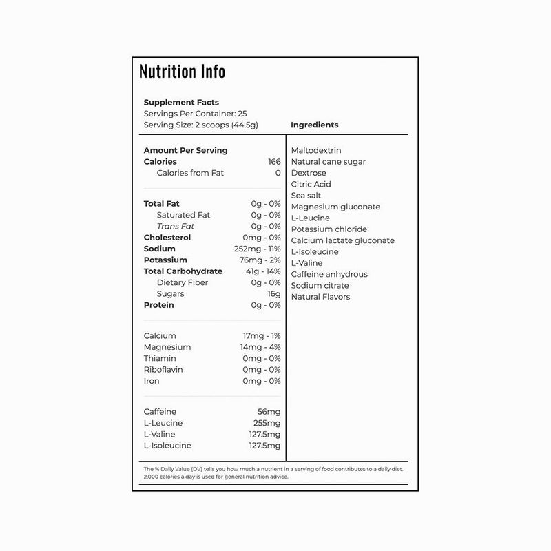 U.S. Masters Swimming Training Mix nutritional information